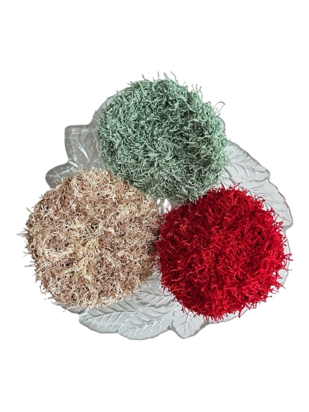 Hand Crafted Red,Tea and Almond Kitchen Dish Scrubbing Pads Reusable Polyester